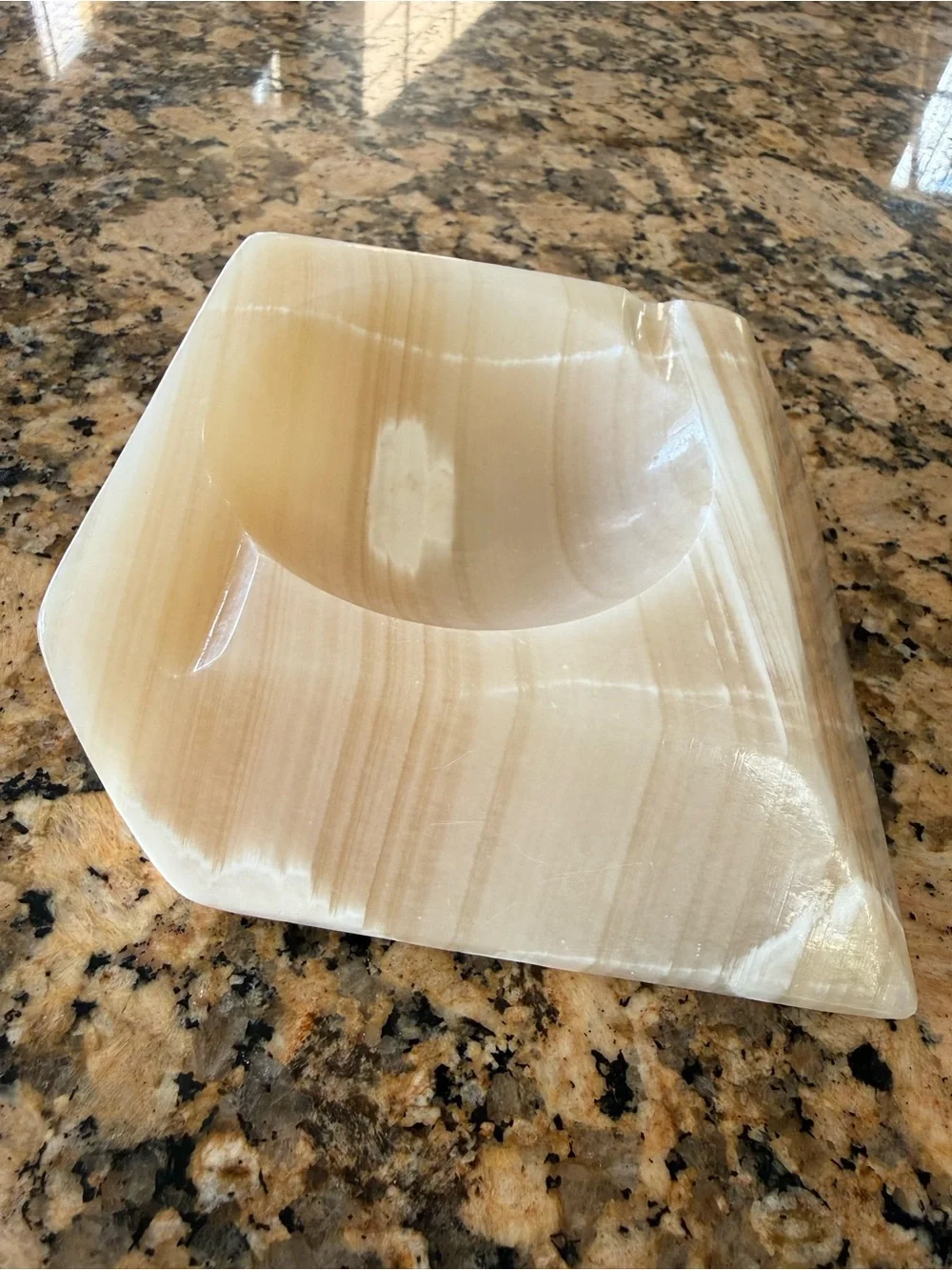 Vintage Natural Stone Carved Polished Ashtray